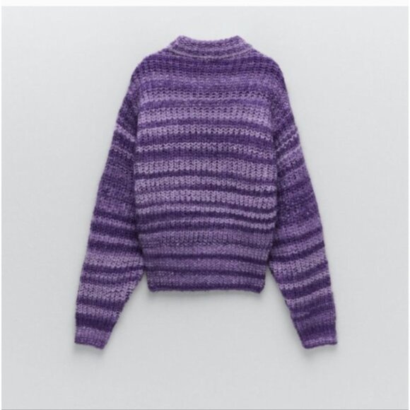 ZARA | Striped Crewneck Sweater Purple sz M - Picture 2 of 8